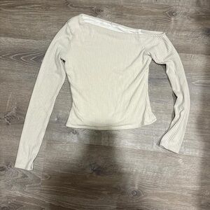 Women's Cream Ribbed Off-Shoulder Top